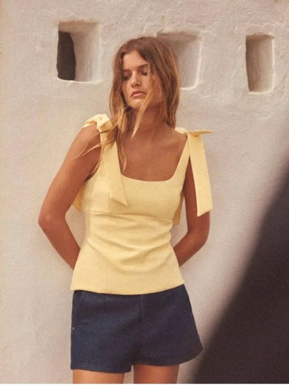 Zara Pale Yellow Tie-Strap Square Neck Camisole
